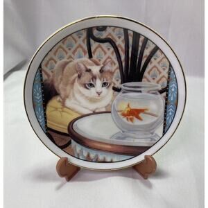 Vintage Russ Berrie Felines Of Destinction Decorative Porcelain Cat Plate Easel